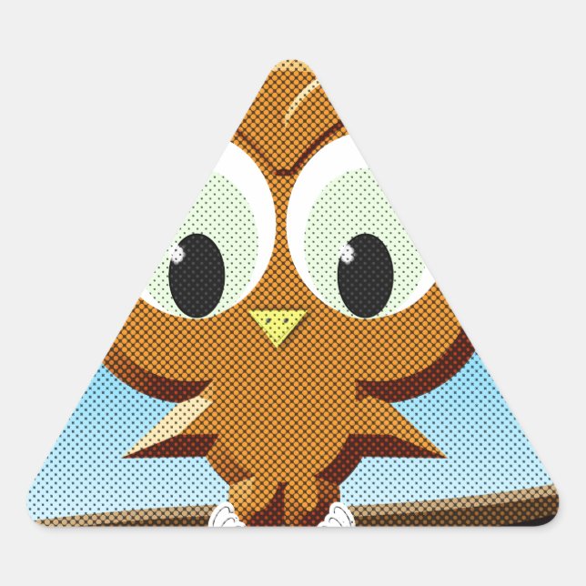 Newsprint Cartoon Owl Triangle Sticker (Front)