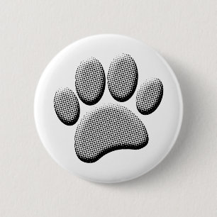 Newsprint Halftone Cartoon Dog Paw Prints Button