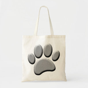 Newsprint Halftone Cartoon Dog Paw Prints Tote Bag