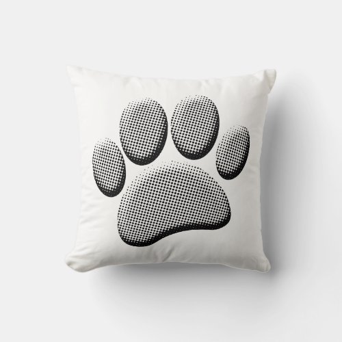 Newsprint Halftones Cartoon Dog Paw Prints Throw Pillow