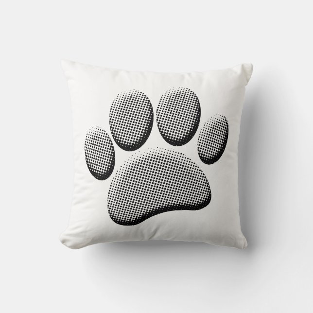 Newsprint Halftones Cartoon Dog Paw Prints Throw Pillow (Front)