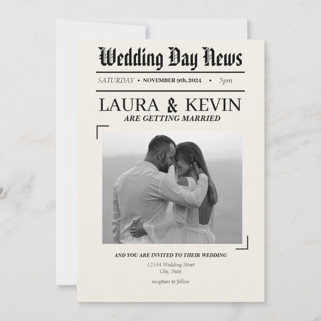 Newsprint Headline Wedding Invitation (Front)