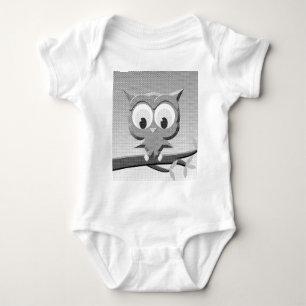 Newsprint Owl In Black And White Baby Bodysuit