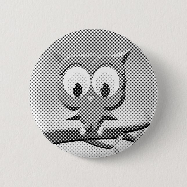 Newsprint Owl In Black And White Button (Front)