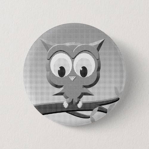 Newsprint Owl In Black And White Button