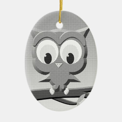 Newsprint Owl In Black And White Ceramic Ornament