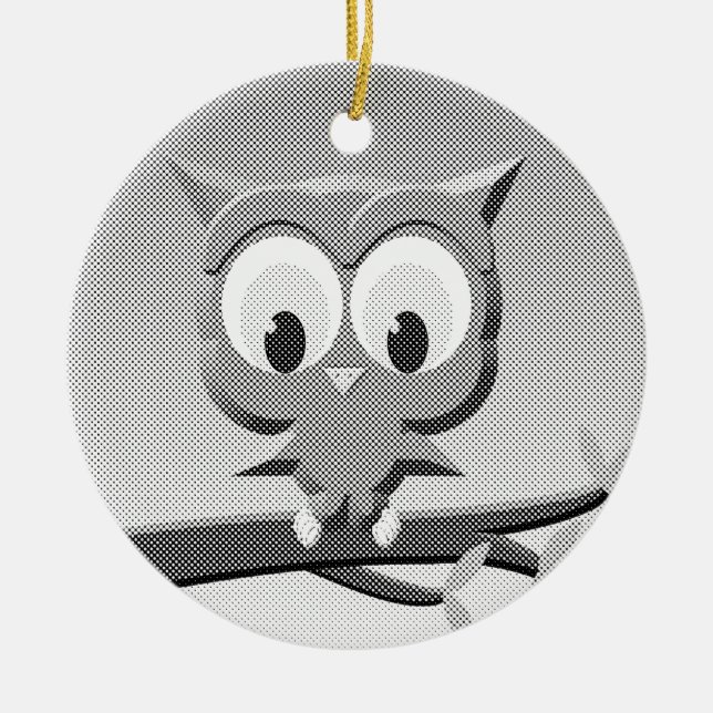 Newsprint Owl In Black And White Ceramic Ornament (Front)