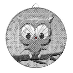 Newsprint Owl In Black And White Dart Board