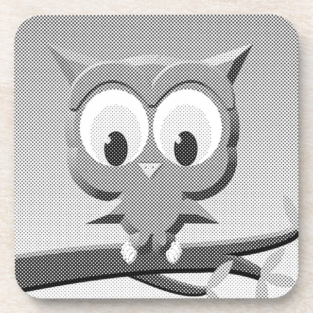 Newsprint Owl In Black And White Drink Coaster (Front)
