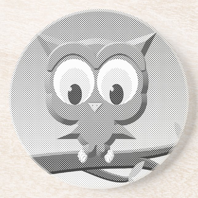 Newsprint Owl In Black And White Drink Coaster (Front)