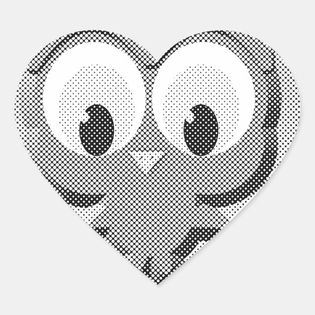 Newsprint Owl In Black And White Heart Sticker (Front)