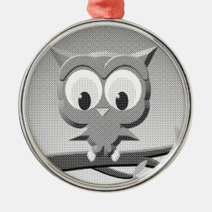 Newsprint Owl In Black And White Metal Ornament