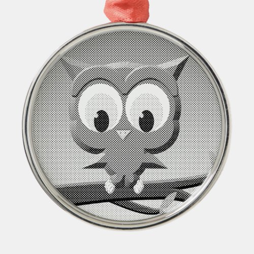 Newsprint Owl In Black And White Metal Ornament