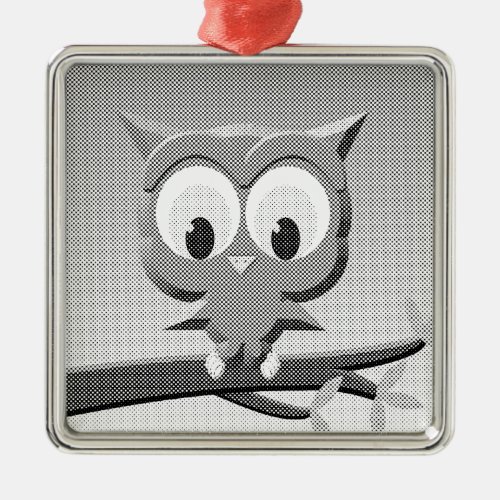 Newsprint Owl In Black And White Metal Ornament