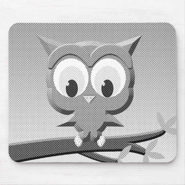 Newsprint Owl In Black And White Mouse Pad (Front)