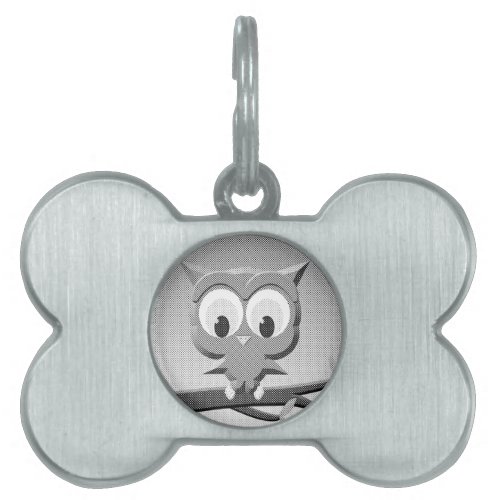 Newsprint Owl In Black And White Pet Name Tag