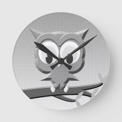 Newsprint Owl In Black And White Round Clock
