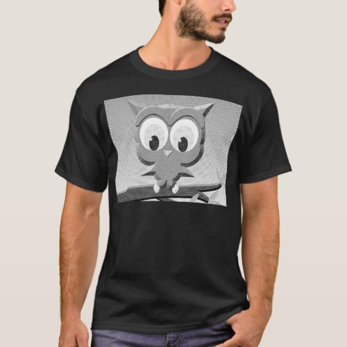 Newsprint Owl In Black And White T_Shirt