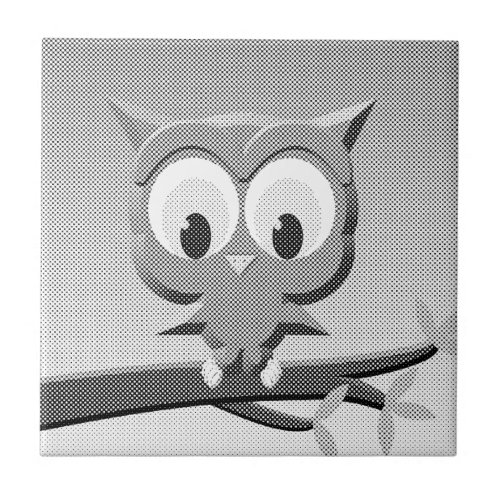 Newsprint Owl In Black And White Tile