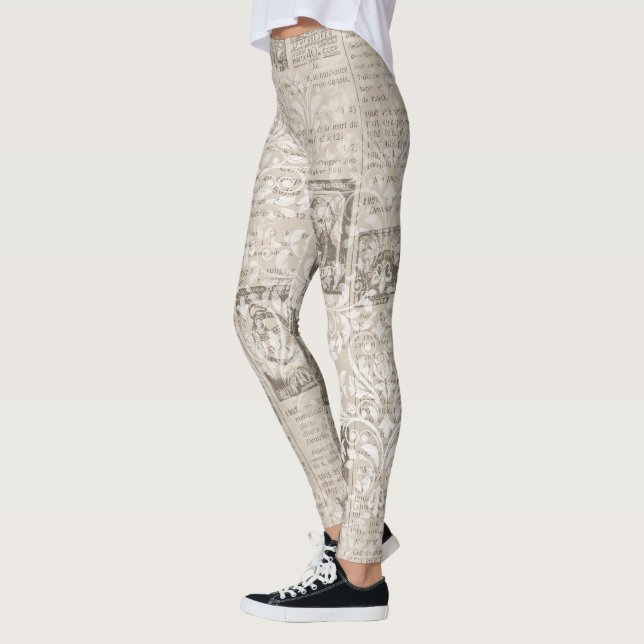 Newsprint Pattern Leggings - One-of-a-Kind Design (Left)