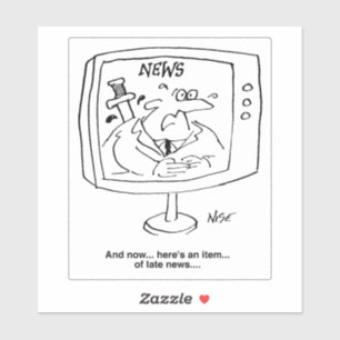Newsreader with Late News on Television. Funny Sticker