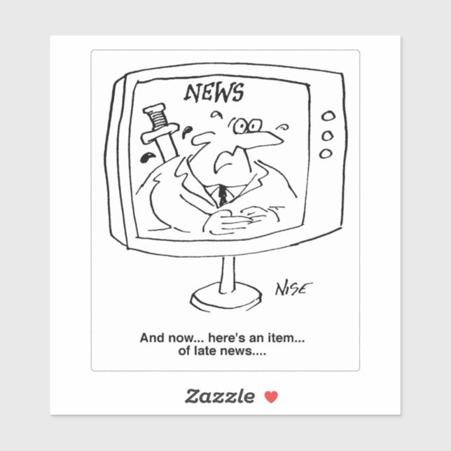 Newsreader with Late News on Television. Funny Sticker (Sheet)
