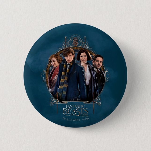 NEWT SCAMANDER™ and Company Art Nouveau Frame Pinback Button (Front)