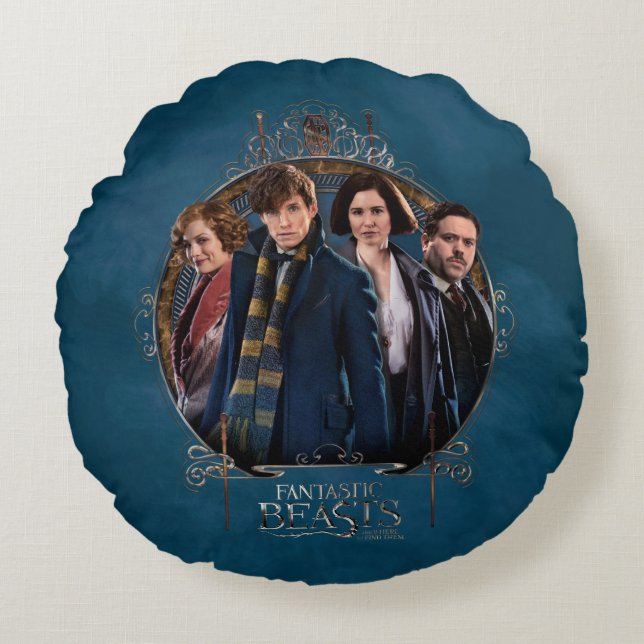 NEWT SCAMANDER™ and Company Art Nouveau Frame Round Pillow (Front)