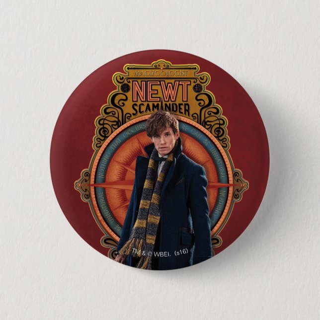 NEWT SCAMANDER™ Standing Art Nouveau Panel Pinback Button (Front)