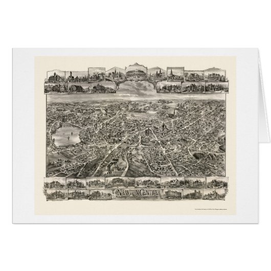 Newton Centre, MA Panoramic Map - 1897 Cards (Front Horizontal)