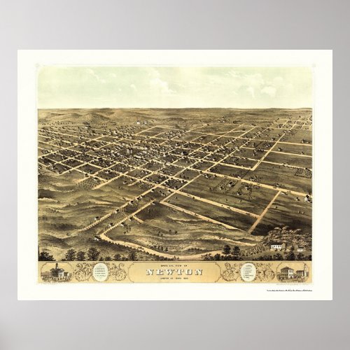 Newton IA Panoramic Map _ 1868 Poster