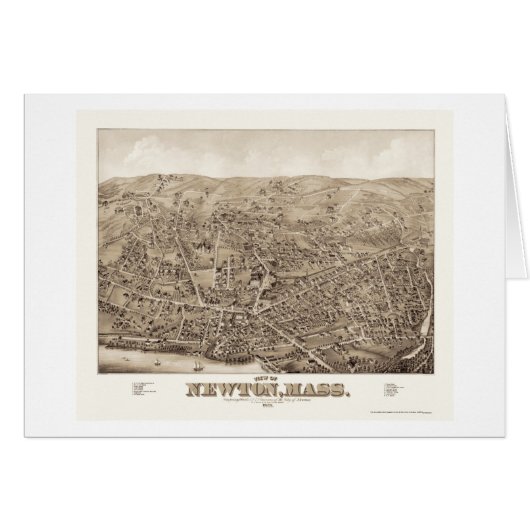 Newton, MA Panoramic Map - 1878 Cards (Front Horizontal)