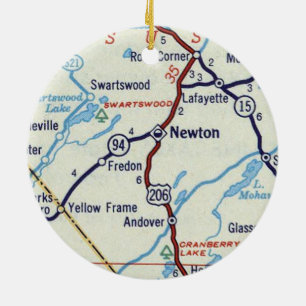 Newton NJ Vintage Map Ceramic Ornament