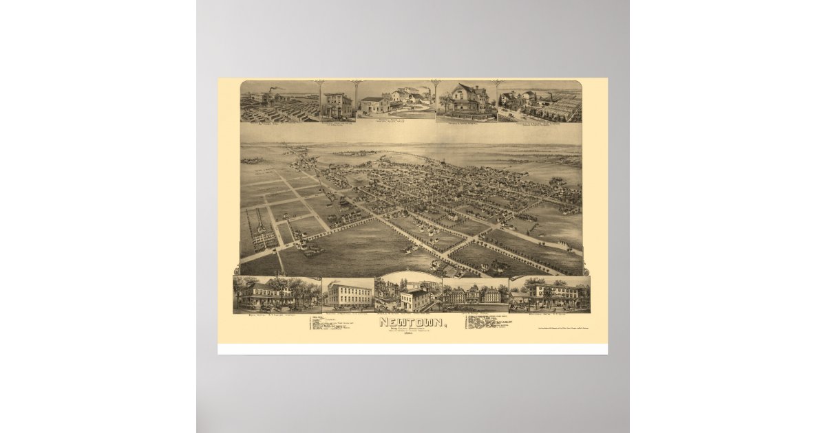 Newtown, PA Panoramic Map - 1893 Poster | Zazzle