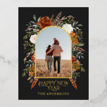 Newyear budget botanical elegant black traditional foil holiday postcard<br><div class="desc">Natural cream,  black,  terracotta and sage green floral botanical elegant stag floral new year budget holiday postcard. Real foil gold,  silver and rose gold typography detailing.</div>