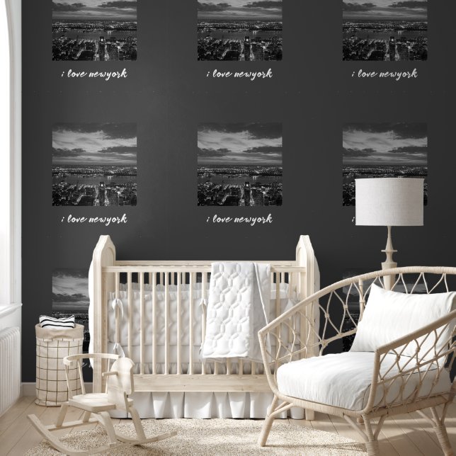 Newyork City Skyline Night Lights Grey Black White Wallpaper (Kids)
