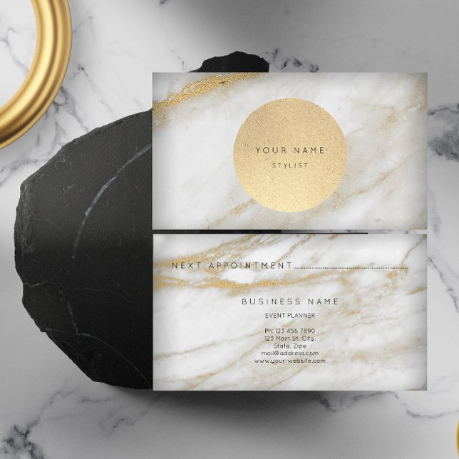 Next Appointment Circle Kraft Gold Gray Marble Card (Creator Uploaded)