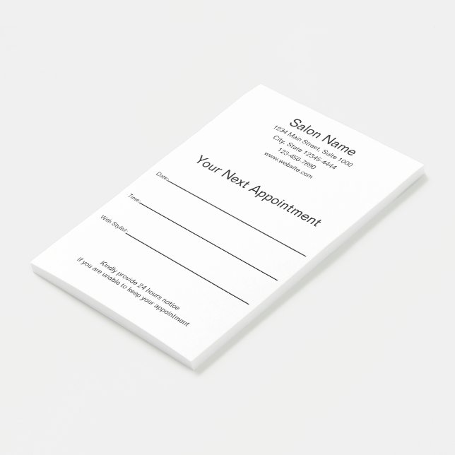 Next Appointment Reminder Beauty Salon Black White Post-it Notes (Angled)