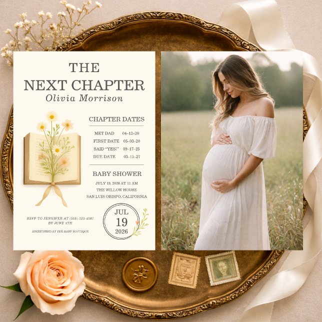Next Chapter Begins Photo Baby Shower Invitation (Creator Uploaded)