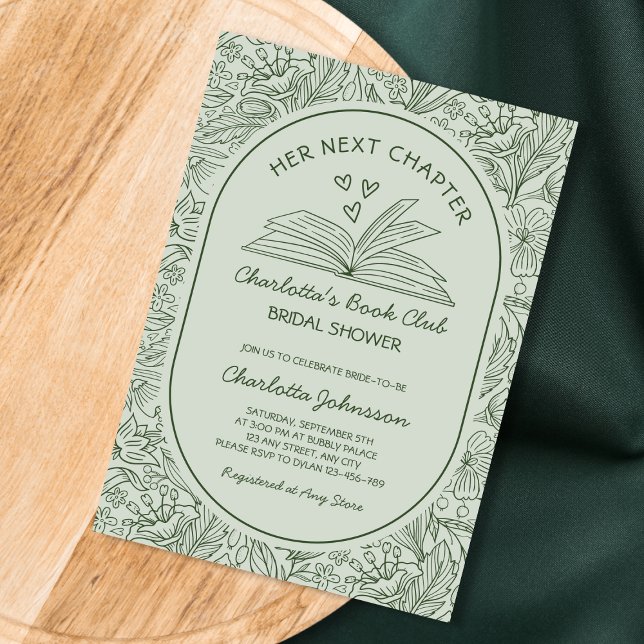 Next Chapter Book Club Sage Green Bridal Shower Invitation (Next Chapter Book Club Sage Green Bridal Shower Invitation)