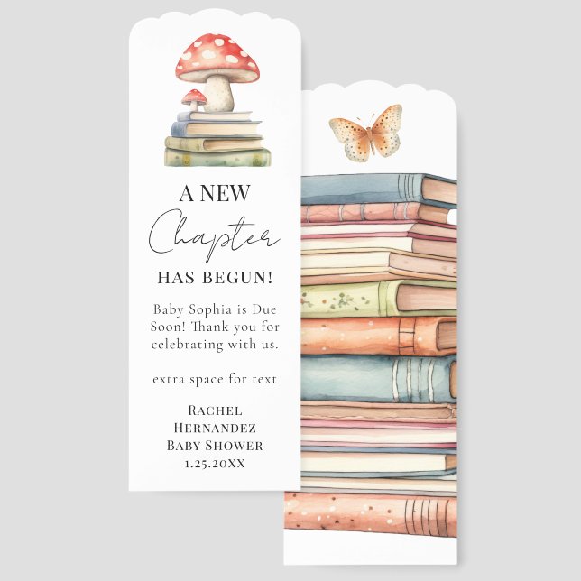 Next Chapter Mushroom Baby Shower Favor Bookmark (Front & Back)