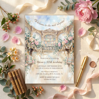 Next Chapter Romantic Floral Library Birthday Invitation