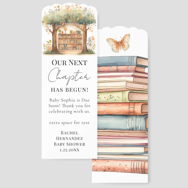 Next Chapter Woodland Baby Shower Favor Bookmark (Front & Back)