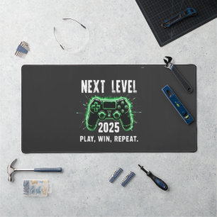 Next Level 2025 Play Win Repeat Funny Gaming Gamer Desk Mat