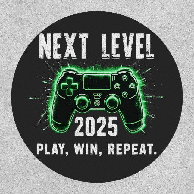 Next Level 2025 Play Win Repeat Funny Gaming Gamer Patch (Front)