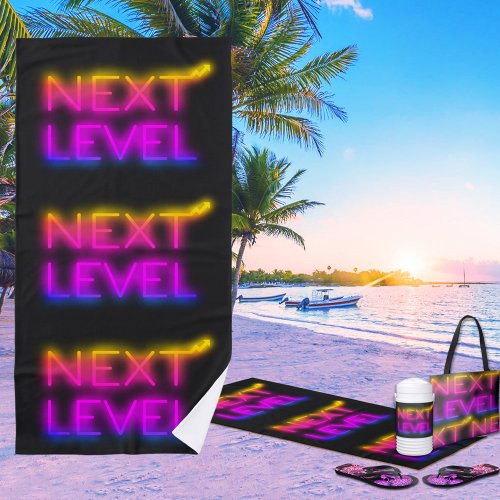 Next Level Tahiti Sunset Neon Black Beach Towel