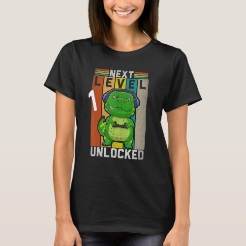 Next Level Unlocked 1st Birthday 1 Year Dinosaur V T_Shirt