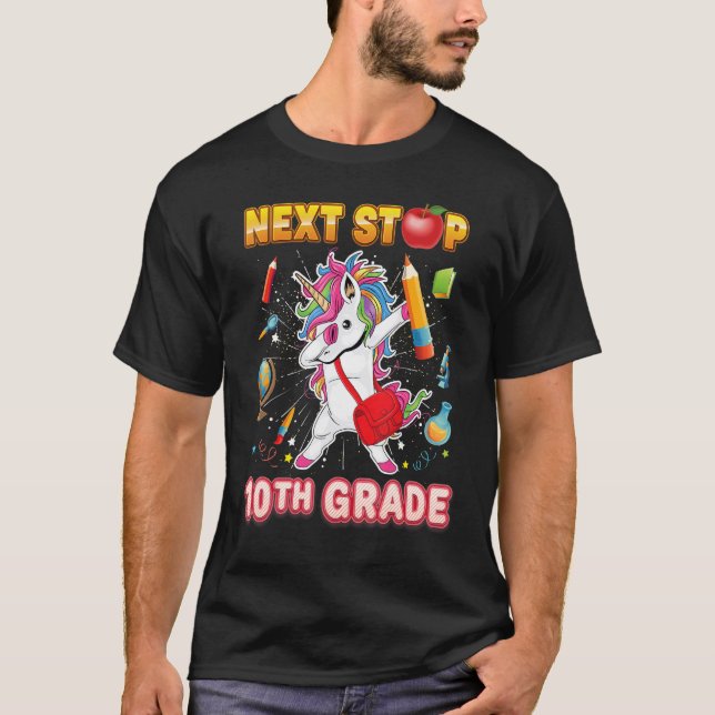 Next Stop 10th Grade Dabbing Unicorn Tenth Kid Tea T-Shirt (Front)