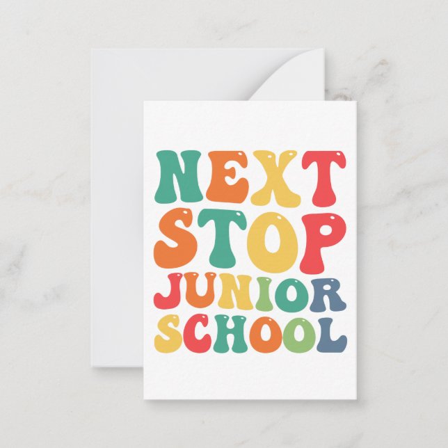 Next Stop Junior School Funny Groovy Graduation  Note Card (Front)