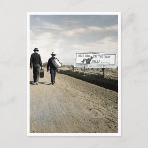 Next Time Try the Train, Men Walking, Dusty Road Postcard